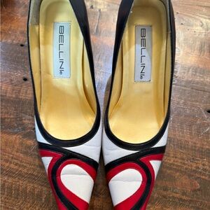 Bellini White Black and Red Pointed Toe Heels